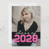 ホットピンク&ブラックフィルムストリップ5写真卒業 招待状 (裏面)