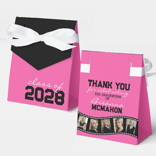 ホットピンク&ブラックフォトコラージフィルムストリップの好意ボックス フェイバーボックス