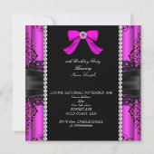 ホットピンク ブラックレース フォト バースデーパーティー 招待状 (裏面)