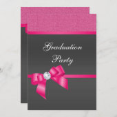 ホットピンク&ブラック卒業パーティー 招待状 (正面/裏面)