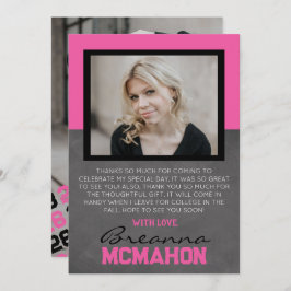 ホットピンク&ブラック卒業2フォトサンキューカード 招待状