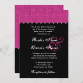 ホットピンク&ブラック水玉模様結婚式招待状 招待状 (正面/裏面)