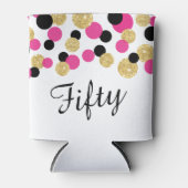 ホットピンク、ブラック、および金ゴールドグリッター紙吹雪 | 50th 缶クーラー (正面)