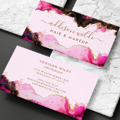 ホットピンク ブラック アンド ゴールドの女の子っぽいグリッターアゲート 名刺