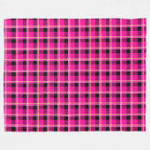 ホットピンク、ブラック、イエロープレイド フリースブランケット (正面(横))