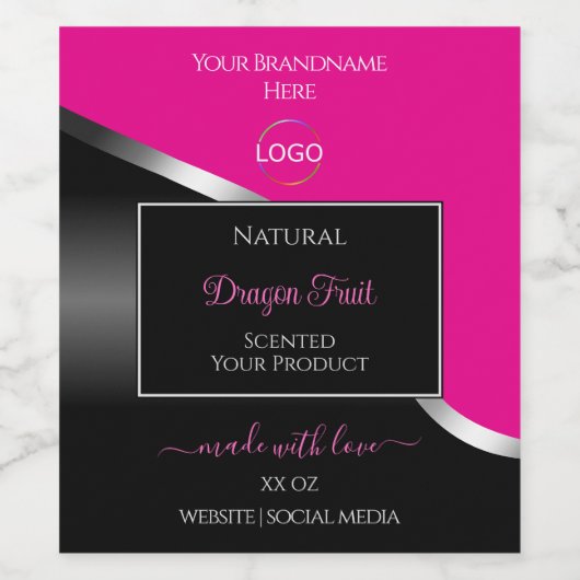 ホットピンク ブラック ウェーブ シルバー ロゴ 商品ラベル ワインラベル (シングルラベル)