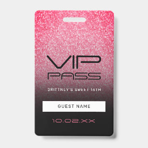 ホットピンク ブラック オンブレ グリッター スウィート16 VIPパス B バッジ