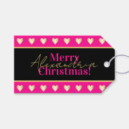 ホットピンク ブラック ゴールド ハート クリスマス 名入れ ギフトタグ