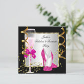ホットピンク ブラック シルバー 女性の誕生日パーティー 招待状 (スタンド正面)