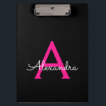 ホットピンク ブラック スクリプト ガーリー モノグラム ネーム クリップボード<br><div class="desc">ブラックとホットピンクのモノグラム ネーム プランニング クリップボード。豪華で洗練されたスタイルを愛する人への、スイート16の誕生日、結婚式、ブライズシャワー、結婚記念日、ベビーシャワー、またはバチェロレッテパーティーのプレゼントに最適です。</div>