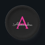 ホットピンク ブラック スクリプト ガーリー モノグラム ネーム ペーパープレート<br><div class="desc">ホットピンクとブラックのモノグラム あなただけの名前 スクリプト パーティ プレート。豪華で洗練されたスタイルが好きな人への、スイート16の誕生日、結婚式、ブライズシャワー、結婚記念日、ベビーシャワー、バチェロレッテパーティーのプレゼントに最適。</div>