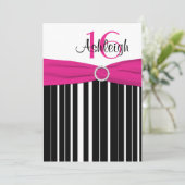 ホットピンク、ブラック、ホワイト16誕生日招待状 招待状 (スタンド正面)