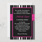 ホットピンク、ブラック、ホワイト16誕生日招待状 招待状 (裏面)