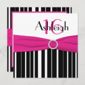 ホットピンク、ブラック、ホワイト 16歳の誕生日招待状 招待状 (正面/裏面)