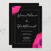 ホットピンク ブラック ボールド ウェディング 招待状 (正面/裏面)