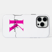 ホットピンク ブラック モノグラム 名前イニシャル iPhoneケース (裏面横)