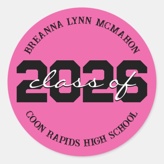 ホットピンク & ブラック 卒業式 パーソナライズ ステッカー (正面)