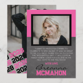 ホットピンク & ブラック 卒業式 2 フォト サンクス カード