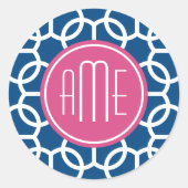 ホットピンク&ブルージオメトリックパターンモノグラム ラウンドシール (正面)