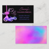 ホットピンク&ブルーフローラモップ清掃サービス 名刺 (正面/裏面)