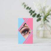 ホットピンク&ブルーQRコードフォトメイクアップアーティスト 名刺 (スタンド正面)