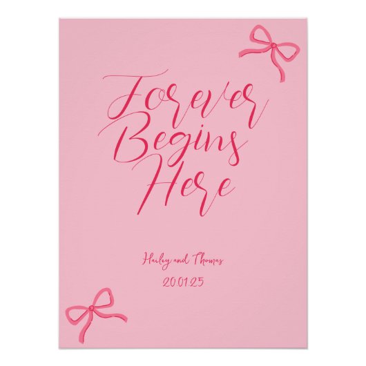 ホットピンク&ベビーピンクボウ結婚のサイン ポスター (正面)