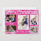 ホットピンク＆ホワイトの雪の結晶　クリスマスホリデーカード シーズンカード (正面)