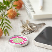 ホットピンク&ホワイトシェブロンモノグラムキーチェーン キーホルダー (側面)