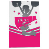 ホットピンク&ホワイトスターズ応援応援をリードするパーティー ミディアムペーパーバッグ (正面)