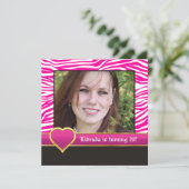 ホットピンク、ホワイトゼブラ&ハート20th誕生日の写真 招待状 (スタンド正面)