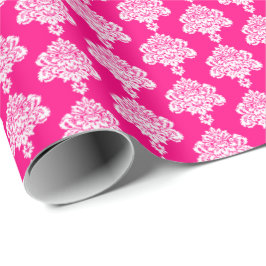 ホットピンク |ホワイトダマスコラッピング紙 ラッピングペーパー