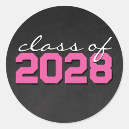 ホットピンク＆ホワイトチョークボード 卒業シール ラウンドシール