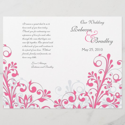 ホットピンク&ホワイト抽象芸術フローラ結婚式 プログラム (正面)