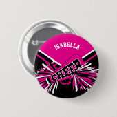 ホットピンク、ホワイト、ブラックのチアリーダー 缶バッジ (正面&裏面)