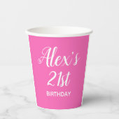 ホットピンク ホワイト 21歳の誕生日 名前 写真入り 紙コップ (正面)