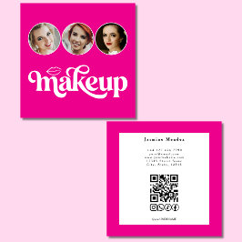 ホットピンク ホワイト 3 写真 MUA QRコード ソーシャル スクエア名刺