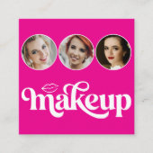 ホットピンク ホワイト 3 写真 MUA QRコード ソーシャル スクエア名刺 (正面)