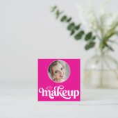 ホットピンク メイクアップ 写真 MUA QRコード ソーシャル スクエア スクエア名刺 (スタンド正面)