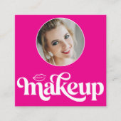 ホットピンク メイクアップ 写真 MUA QRコード ソーシャル スクエア スクエア名刺 (正面)