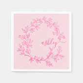 ホットピンク モダンスクリプト ガーリー モノグラム ネーム スタンダードカクテルナプキン (正面)