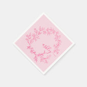 ホットピンク モダンスクリプト ガーリー モノグラム ネーム スタンダードカクテルナプキン (角)