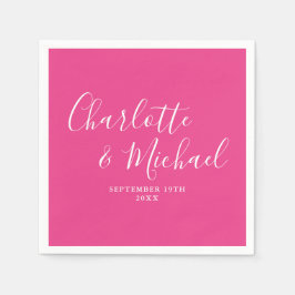 ホットピンク モダン エレガント シグネチャー ウェディング スタンダードカクテルナプキン
