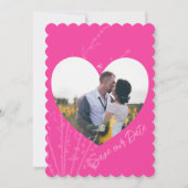 ホットピンク モダン フォト ハート フレーム Save The Date    招待状 (正面)