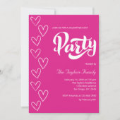 ホットピンク モダン ホワイト ハーツ バレンタインデーパーティー 招待状 (正面)