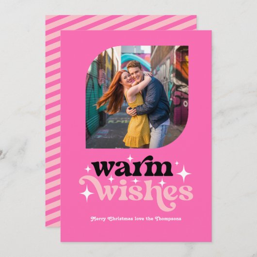 ホットピンク モダン レトロ クリスマス フォト (正面/裏面)