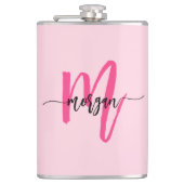 ホットピンク モノグラム ガールのバチェロレッテ パーティ フラスク (正面)