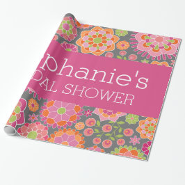 ホットピンク&ライムグリーンの花 – ブライダルシャワー ラッピングペーパー