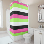 ホットピンク、ライムグリーン、白黒のストライプ シャワーカーテン (インサイチュ)