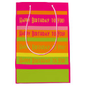 ホットピンク、ライム、オレンジ、イエローハッピーバースデー ミディアムペーパーバッグ (正面)
