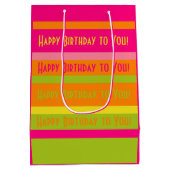 ホットピンク、ライム、オレンジ、イエローハッピーバースデー ミディアムペーパーバッグ (裏面)